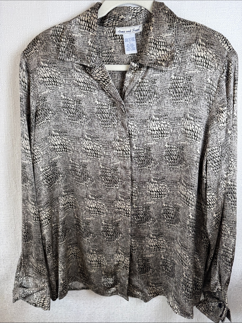 Vintage Silk Snake Print Blouse Quiet Luxury Elevated Basic Relaxed Fit L